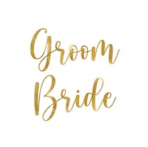 PartyDeco Esküvői matricák poharakra arany színű - Bride & Groom
