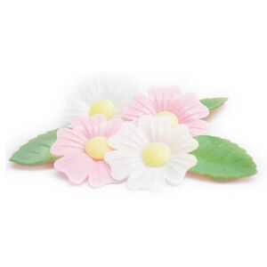 Scrapcooking Ehető dekoráció tortára - Virágok fehér, rózsaszín 12 db