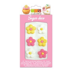 Scrapcooking Cukor dekoráció - Virágok (fehér, rózsaszín, sárga) 6 db