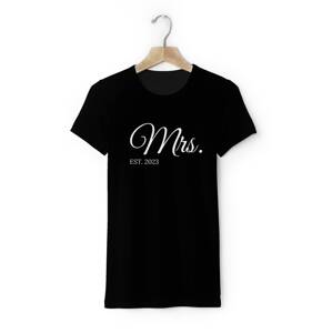 Personal Páros női póló saját szöveggel - Mrs. EST. Szín: Fekete, Méret - felnőtt: S