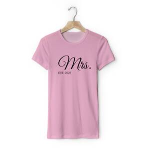 Personal Páros női póló saját szöveggel - Mrs. EST. Szín: Rózsaszín, Méret - felnőtt: L