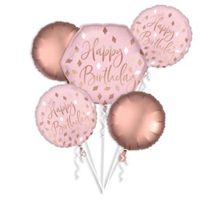 Amscan Lufi csokor - Happy Birthday, rózsaszín-arany
