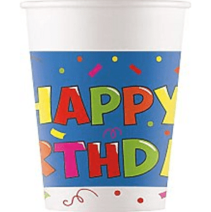 Procos Minőségi komposztálható poharak - Happy Birthday 8 drb