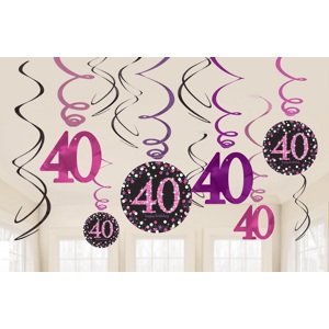Amscan Függő dekoráció 40. születésnap - csillogó rózsaszín