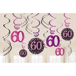 Amscan Függő dekoráció 60. születésnap - csillogó rózsaszín
