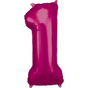 Amscan 1-es rózsaszín szám születésnapi fólia lufi 86 cm