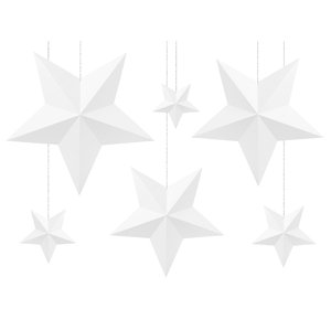 PartyDeco Csillagok dekoráció - fehér 6 db