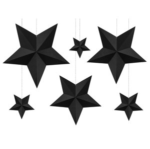 PartyDeco Csillagok dekoráció - fekete 6 db