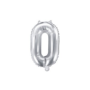 PartyDeco 0-ás szám mini fólia lufi - ezüst 35cm