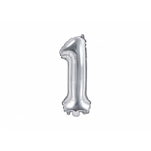 PartyDeco 1-es szám mini fólia lufi - ezüst 35cm