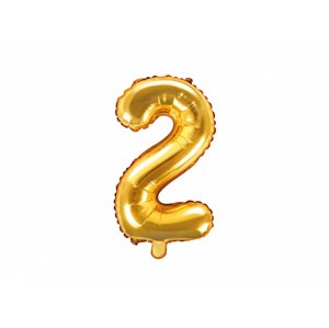 PartyDeco 2-es szám mini fólia lufi - arany 35cm