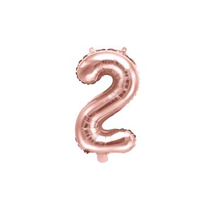 PartyDeco 2-es szám mini fólia lufi - rózsaszín arany 35cm