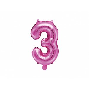 PartyDeco 3-as szám mini fólia lufi - rózsaszín 35cm