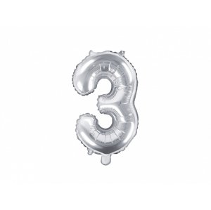 PartyDeco 3-as szám mini fólia lufi - ezüst 35cm