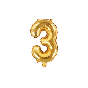 PartyDeco 3-as szám mini fólia lufi - arany 35cm
