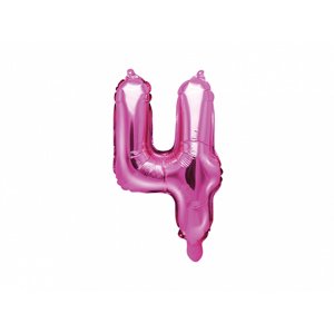 PartyDeco 4-es szám mini fólia lufi - rózsaszín 35cm