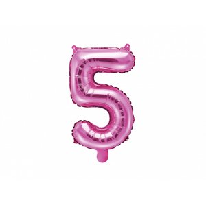PartyDeco 5-ös szám mini fólia lufi - rózsaszín 35cm