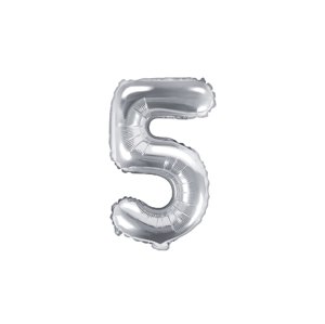 PartyDeco 5-ös szám mini fólia lufi - ezüst 35cm