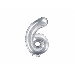 PartyDeco 6-os szám mini fólia lufi - ezüst 35cm