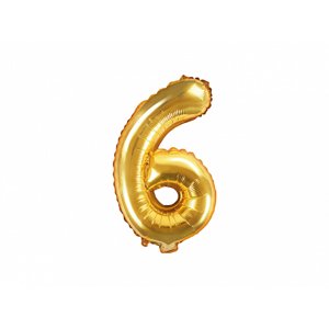 PartyDeco 6-os szám mini fólia lufi - arany 35cm
