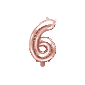 PartyDeco 6-os szám mini fólia lufi - rózsaszín arany 35cm