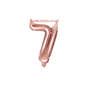 PartyDeco 7-es szám mini fólia lufi - rózsaszín arany 35cm