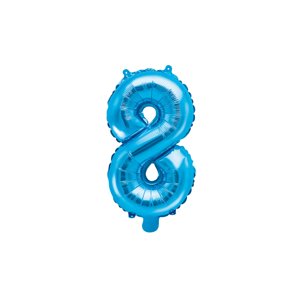 PartyDeco 8-as szám mini fólia lufi - kék 35cm