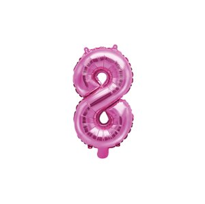 PartyDeco 8-as szám mini fólia lufi - rózsaszín 35cm
