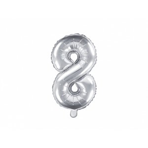 PartyDeco 8-as szám mini fólia lufi - ezüst 35cm