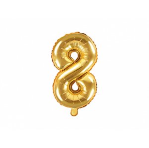 PartyDeco 8-as szám mini fólia lufi - arany 35cm