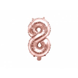 PartyDeco 8-as szám mini fólia lufi - rózsaszín arany 35cm