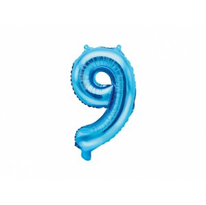 PartyDeco 9-es szám mini fólia lufi - kék 35cm