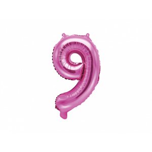 PartyDeco 9-es szám mini fólia lufi - rózsaszín 35cm