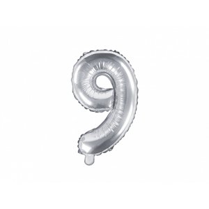 PartyDeco 9-es szám mini fólia lufi - ezüst 35cm