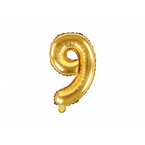 PartyDeco 9-es szám mini fólia lufi - arany 35cm