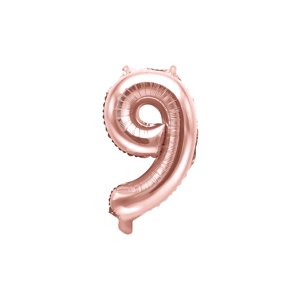 PartyDeco 9-es szám mini fólia lufi - rózsaszín arany 35cm