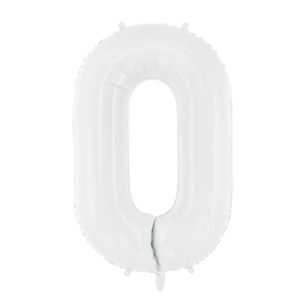 PartyDeco 0 - ás születésnapi fólia lufi fehér 86 cm