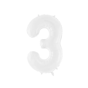 PartyDeco 3 - as számú születésnapi fólia lufi fehér 86 cm