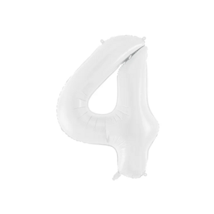 PartyDeco 4 - es számú születésnapi fólia lufi fehér 86 cm