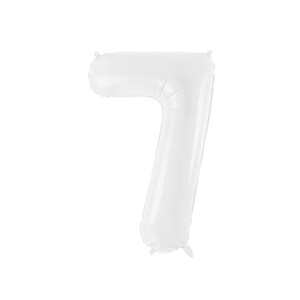 PartyDeco 7- es számú születésnapi fólia lufi fehér 86 cm