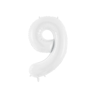 PartyDeco 9 - es számú születésnapi fólia lufi fehér 86 cm