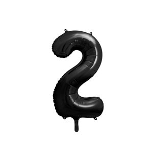 PartyDeco 2-es születésnapi szám fólia lufi fekete 86 cm