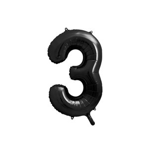 PartyDeco 3-as születésnapi szám fólia lufi fekete 86 cm