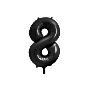 PartyDeco 8-as születésnapi szám fólia lufi fekete 86 cm