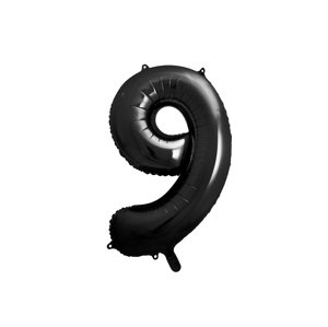 PartyDeco 9- es születésnapi szám fólia lufi fekete 86 cm