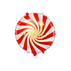 PartyDeco Fólia lufi - Fehér-piros cukorka 35 cm