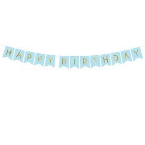 PartyDeco Banner - Happy Birthday világos kék 15 x 175 cm