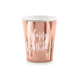 PartyDeco Poharak- Happy birthday, rózsaszín - arany 260 ml