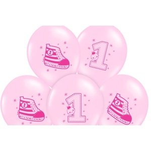 PartyDeco Pasztell rózsaszín Teniszcipős 1. születésnapos lufi