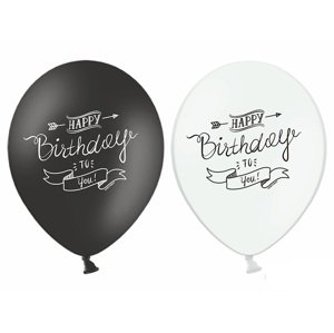 PartyDeco Pasztell lufi Happy Birthday - fehér vagy fekete